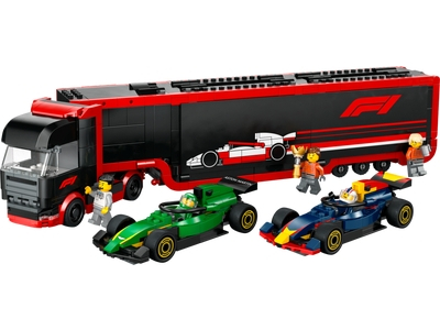Camion F1 cu masinile F1 RB20 si AMR24